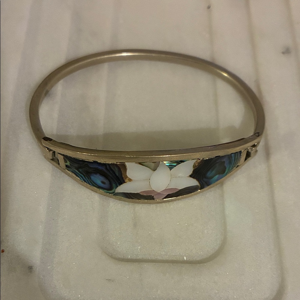 Mexican Silver and Blue Bangle Bracelet